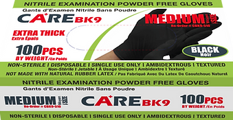 CARE Black Nitrile Exam Powder-Free Gloves
